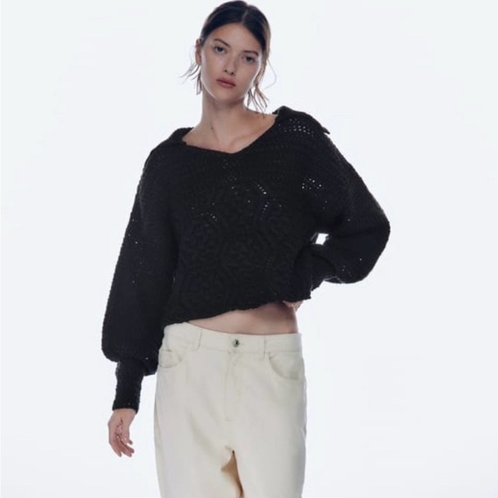 Zara Polo Collar Open Knit Sweater Size M
